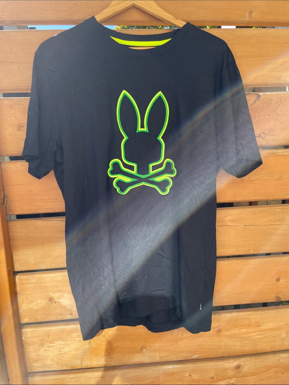 Psycho Bunny Black Tee with Neon Green Outline Logo size M